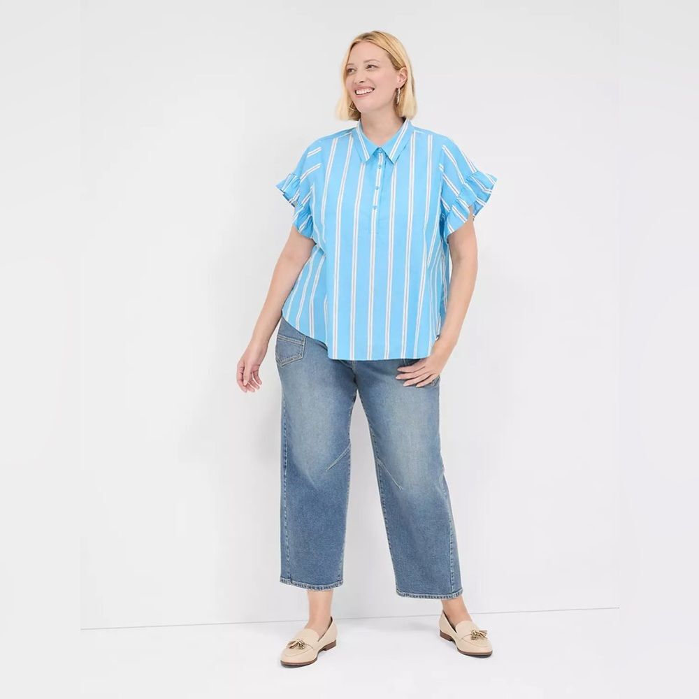 Lane Bryant - Short Ruffle-Sleeve Button-Down Top